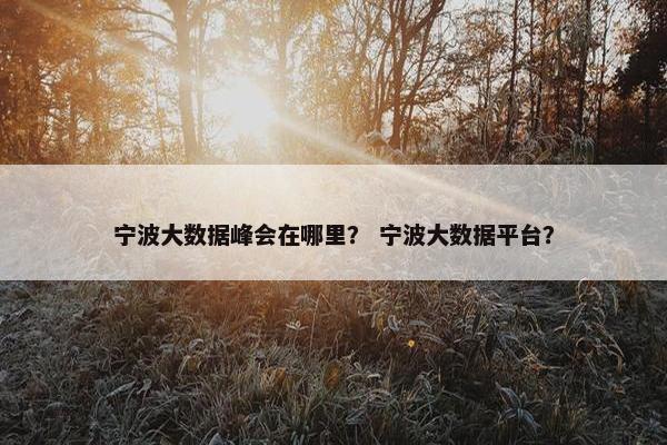 宁波大数据峰会在哪里？ 宁波大数据平台？