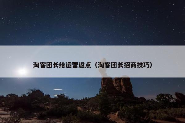 淘客团长给运营返点（淘客团长招商技巧）