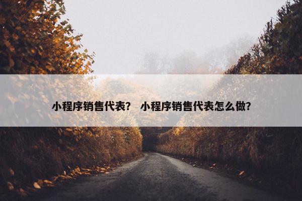 小程序销售代表？ 小程序销售代表怎么做？