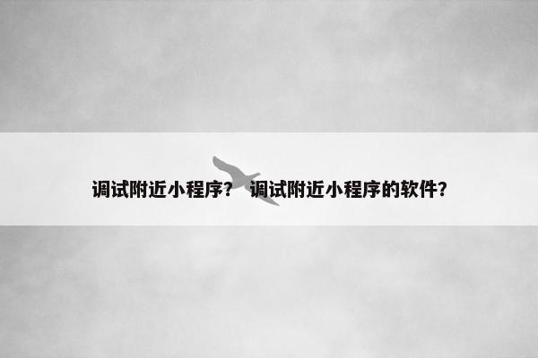 调试附近小程序？ 调试附近小程序的软件？