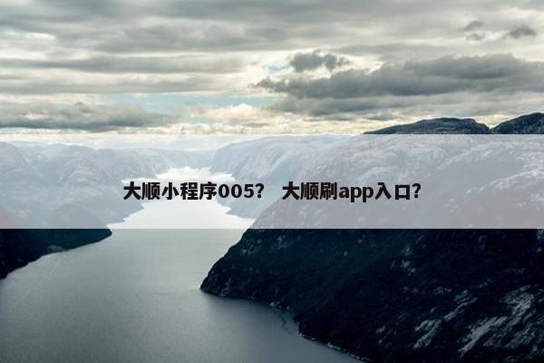 大顺小程序005？ 大顺刷app入口？