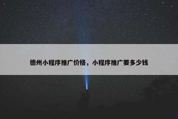 德州小程序推广价格，小程序推广要多少钱