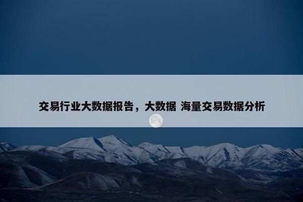 交易行业大数据报告，大数据 海量交易数据分析