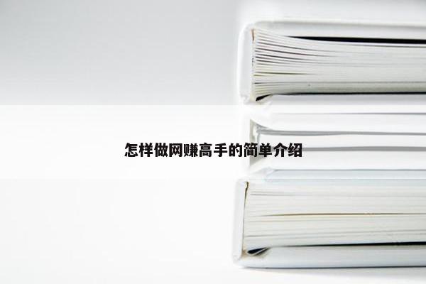 怎样做网赚高手的简单介绍