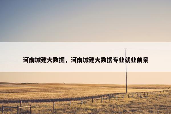 河南城建大数据，河南城建大数据专业就业前景