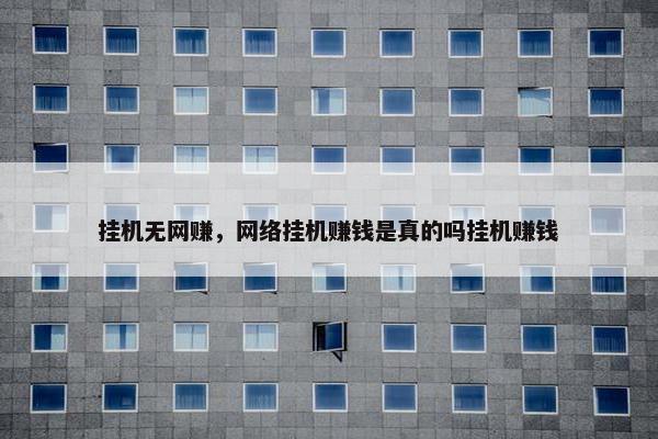 挂机无网赚，网络挂机赚钱是真的吗挂机赚钱