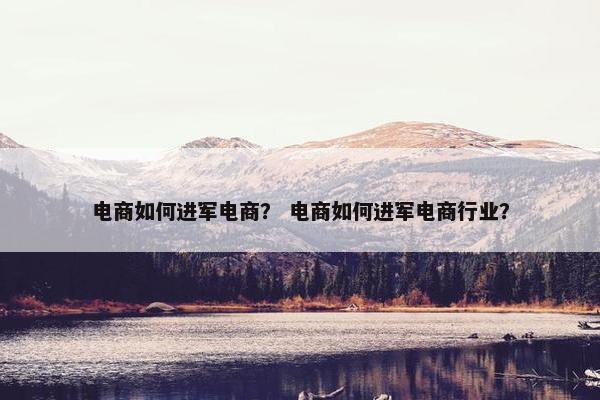 电商如何进军电商？ 电商如何进军电商行业？