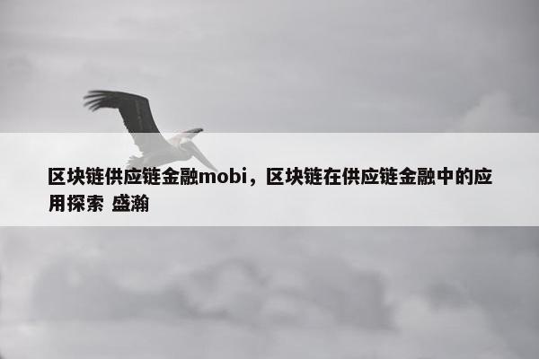 区块链供应链金融mobi，区块链在供应链金融中的应用探索 盛瀚