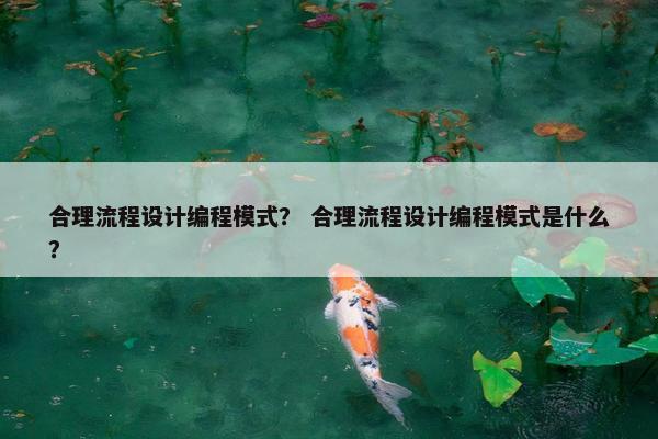 合理流程设计编程模式？ 合理流程设计编程模式是什么？